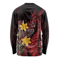 Wales Cymru Am Byth Long Sleeve Shirt Welsh Dragon with Celtic Cross - Wonder Print Shop