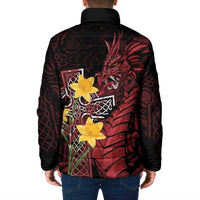 Wales Cymru Am Byth Padded Jacket Welsh Dragon with Celtic Cross - Wonder Print Shop