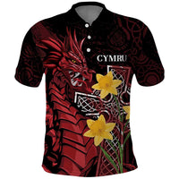 Wales Cymru Am Byth Polo Shirt Welsh Dragon with Celtic Cross - Wonder Print Shop