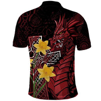 Wales Cymru Am Byth Polo Shirt Welsh Dragon with Celtic Cross - Wonder Print Shop