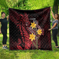 Wales Cymru Am Byth Quilt Welsh Dragon with Celtic Cross - Wonder Print Shop