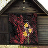 Wales Cymru Am Byth Quilt Welsh Dragon with Celtic Cross - Wonder Print Shop