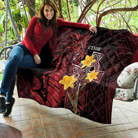 Wales Cymru Am Byth Quilt Welsh Dragon with Celtic Cross - Wonder Print Shop