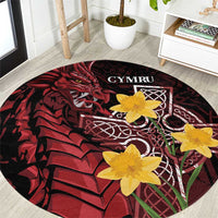Wales Cymru Am Byth Round Carpet Welsh Dragon with Celtic Cross - Wonder Print Shop