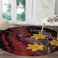 Wales Cymru Am Byth Round Carpet Welsh Dragon with Celtic Cross - Wonder Print Shop