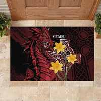 Wales Cymru Am Byth Rubber Doormat Welsh Dragon with Celtic Cross - Wonder Print Shop