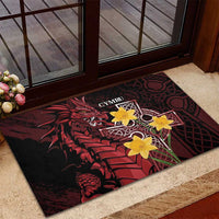 Wales Cymru Am Byth Rubber Doormat Welsh Dragon with Celtic Cross - Wonder Print Shop