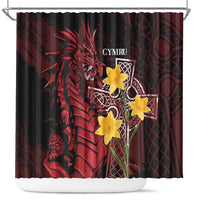 Wales Cymru Am Byth Shower Curtain Welsh Dragon with Celtic Cross - Wonder Print Shop