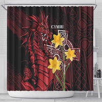 Wales Cymru Am Byth Shower Curtain Welsh Dragon with Celtic Cross - Wonder Print Shop