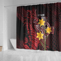 Wales Cymru Am Byth Shower Curtain Welsh Dragon with Celtic Cross - Wonder Print Shop