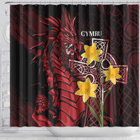 Wales Cymru Am Byth Shower Curtain Welsh Dragon with Celtic Cross - Wonder Print Shop