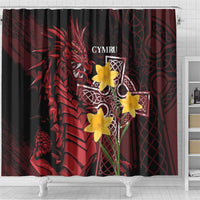 Wales Cymru Am Byth Shower Curtain Welsh Dragon with Celtic Cross - Wonder Print Shop