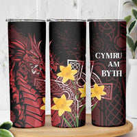 Wales Cymru Am Byth Skinny Tumbler Welsh Dragon with Celtic Cross - Wonder Print Shop