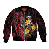 Wales Cymru Am Byth Sleeve Zip Bomber Jacket Welsh Dragon with Celtic Cross - Wonder Print Shop