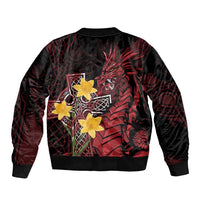 Wales Cymru Am Byth Sleeve Zip Bomber Jacket Welsh Dragon with Celtic Cross - Wonder Print Shop
