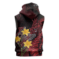 Wales Cymru Am Byth Sleeveless Hoodie Welsh Dragon with Celtic Cross - Wonder Print Shop