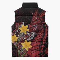Wales Cymru Am Byth Sleeveless Puffer Jacket Welsh Dragon with Celtic Cross - Wonder Print Shop