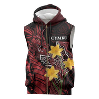 Wales Cymru Am Byth Sleeveless Zip Hoodie Welsh Dragon with Celtic Cross - Wonder Print Shop