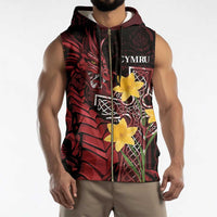 Wales Cymru Am Byth Sleeveless Zip Hoodie Welsh Dragon with Celtic Cross - Wonder Print Shop
