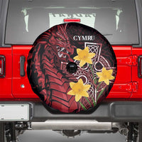 Wales Cymru Am Byth Spare Tire Cover Welsh Dragon with Celtic Cross - Wonder Print Shop