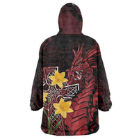 Wales Cymru Am Byth Wearable Blanket Hoodie Welsh Dragon with Celtic Cross - Wonder Print Shop