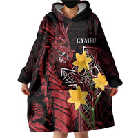 Wales Cymru Am Byth Wearable Blanket Hoodie Welsh Dragon with Celtic Cross - Wonder Print Shop