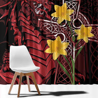 Wales Cymru Am Byth Window Curtain Welsh Dragon with Celtic Cross - Wonder Print Shop
