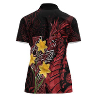 Wales Cymru Am Byth Women Polo Shirt Welsh Dragon with Celtic Cross - Wonder Print Shop