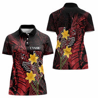 Wales Cymru Am Byth Women Polo Shirt Welsh Dragon with Celtic Cross - Wonder Print Shop