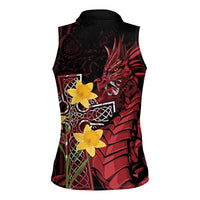 Wales Cymru Am Byth Women Sleeveless Polo Shirt Welsh Dragon with Celtic Cross - Wonder Print Shop