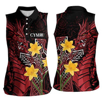 Wales Cymru Am Byth Women Sleeveless Polo Shirt Welsh Dragon with Celtic Cross - Wonder Print Shop