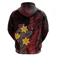 Wales Cymru Am Byth Zip Hoodie Welsh Dragon with Celtic Cross - Wonder Print Shop