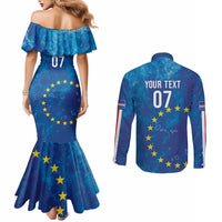 Cape Verde Tubaroes Azuis Custom Couples Matching Mermaid Dress and Long Sleeve Button Shirt Break The Waves - Wonder Print Shop