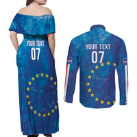 Cape Verde Tubaroes Azuis Custom Couples Matching Off Shoulder Maxi Dress and Long Sleeve Button Shirt Break The Waves - Wonder Print Shop