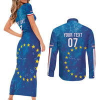 Cape Verde Tubaroes Azuis Custom Couples Matching Short Sleeve Bodycon Dress and Long Sleeve Button Shirt Break The Waves - Wonder Print Shop