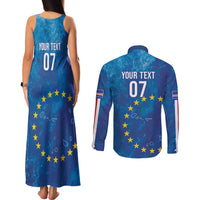 Cape Verde Tubaroes Azuis Custom Couples Matching Tank Maxi Dress and Long Sleeve Button Shirt Break The Waves - Wonder Print Shop