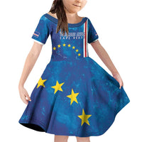 Cape Verde Tubaroes Azuis Custom Family Matching Off Shoulder Short Dress and Hawaiian Shirt Break The Waves - Wonder Print Shop