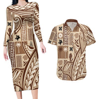 Samoa Tapa Couples Matching Long Sleeve Bodycon Dress and Hawaiian Shirt Siapo Mix Tatau Patterns LT7 - Wonder Print Shop