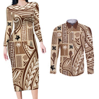 Samoa Tapa Couples Matching Long Sleeve Bodycon Dress and Long Sleeve Button Shirt Siapo Mix Tatau Patterns LT7 - Wonder Print Shop