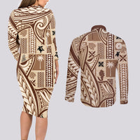 Samoa Tapa Couples Matching Long Sleeve Bodycon Dress and Long Sleeve Button Shirt Siapo Mix Tatau Patterns LT7 - Wonder Print Shop
