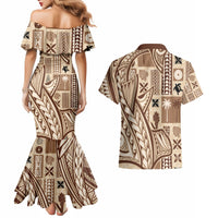 Samoa Tapa Couples Matching Mermaid Dress and Hawaiian Shirt Siapo Mix Tatau Patterns LT7 - Wonder Print Shop
