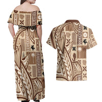 Samoa Tapa Couples Matching Off Shoulder Maxi Dress and Hawaiian Shirt Siapo Mix Tatau Patterns LT7 - Wonder Print Shop