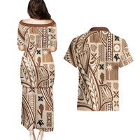 Samoa Tapa Couples Matching Puletasi Dress and Hawaiian Shirt Siapo Mix Tatau Patterns LT7 - Wonder Print Shop
