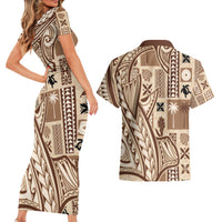 Samoa Tapa Couples Matching Short Sleeve Bodycon Dress and Hawaiian Shirt Siapo Mix Tatau Patterns LT7 - Wonder Print Shop