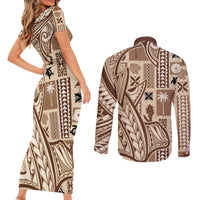 Samoa Tapa Couples Matching Short Sleeve Bodycon Dress and Long Sleeve Button Shirt Siapo Mix Tatau Patterns LT7 - Wonder Print Shop