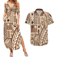 Samoa Tapa Couples Matching Summer Maxi Dress and Hawaiian Shirt Siapo Mix Tatau Patterns LT7 - Wonder Print Shop