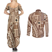 Samoa Tapa Couples Matching Summer Maxi Dress and Long Sleeve Button Shirt Siapo Mix Tatau Patterns LT7 - Wonder Print Shop