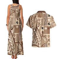 Samoa Tapa Couples Matching Tank Maxi Dress and Hawaiian Shirt Siapo Mix Tatau Patterns LT7 - Wonder Print Shop