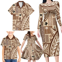 Samoa Tapa Family Matching Long Sleeve Bodycon Dress and Hawaiian Shirt Siapo Mix Tatau Patterns LT7 - Wonder Print Shop