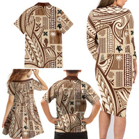 Samoa Tapa Family Matching Long Sleeve Bodycon Dress and Hawaiian Shirt Siapo Mix Tatau Patterns LT7 - Wonder Print Shop